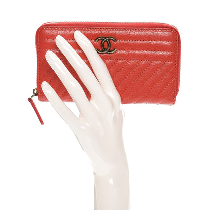 Chanel Shiny Goatskin Diagonal Quilted Small Zip Around Wallet Red 2 of 10