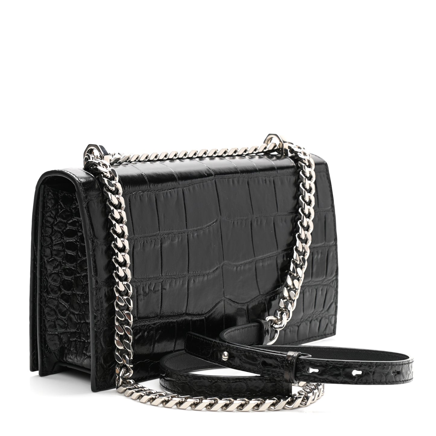 Crocodile Embossed Calfskin Knuckle Crossbody Black