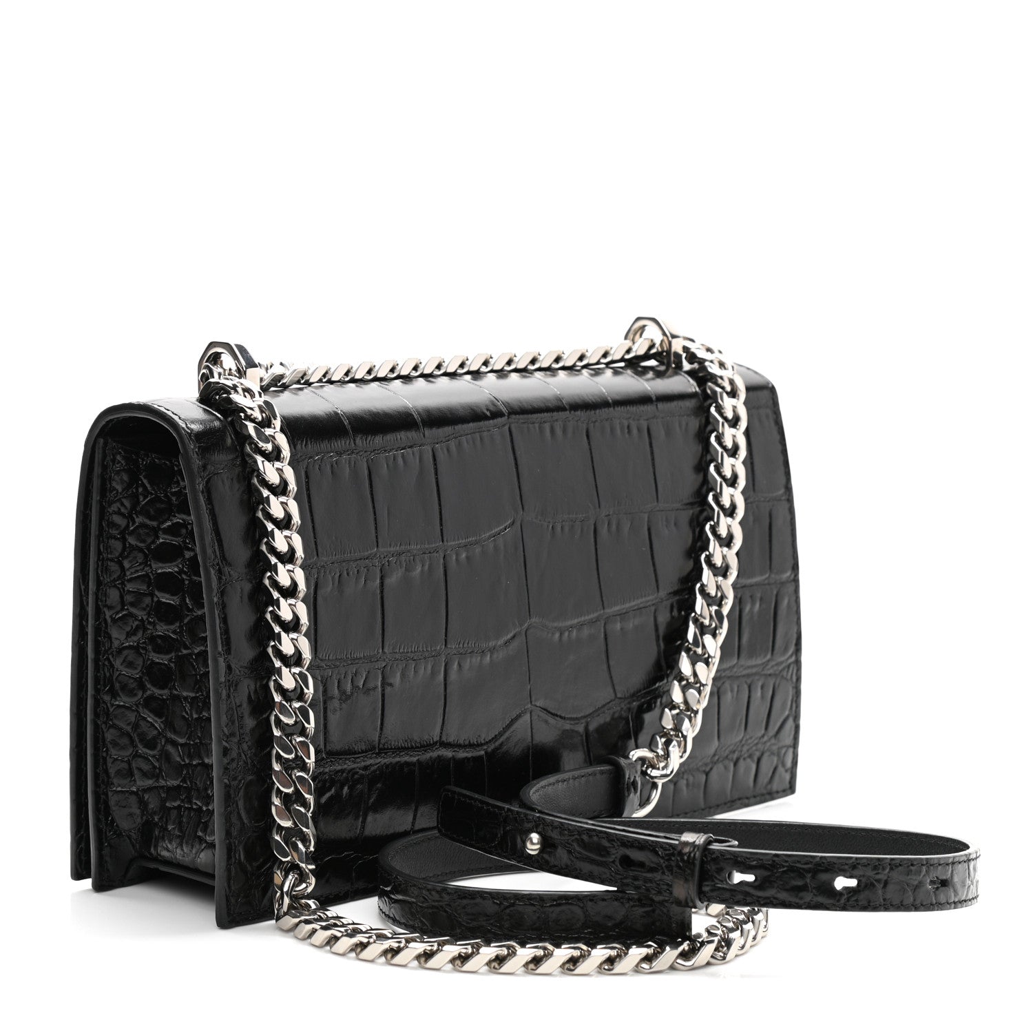Alexander McQueen Crocodile Embossed Calfskin Knuckle Crossbody Black 2 of 10