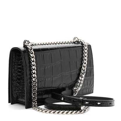 Alexander McQueen Crocodile Embossed Calfskin Knuckle Crossbody Black 2 of 10