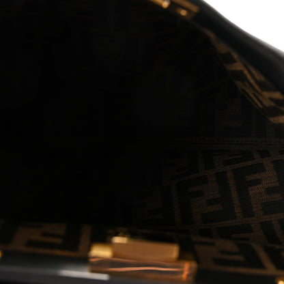 Fendi Goatskin Zucca Medium Peekaboo Iconic Satchel Black Tobacco 5 of 9