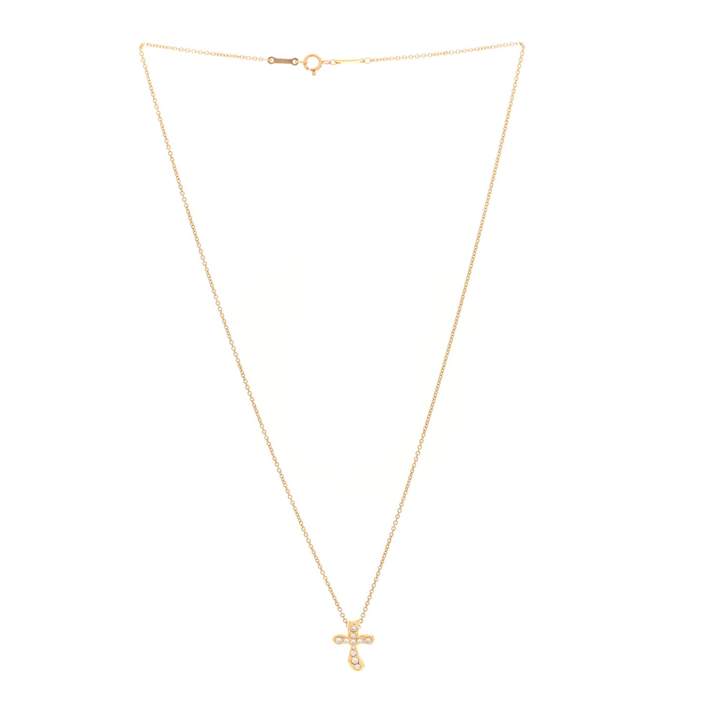 18K Yellow Gold Diamond Elsa Peretti Cross Pendant Necklace