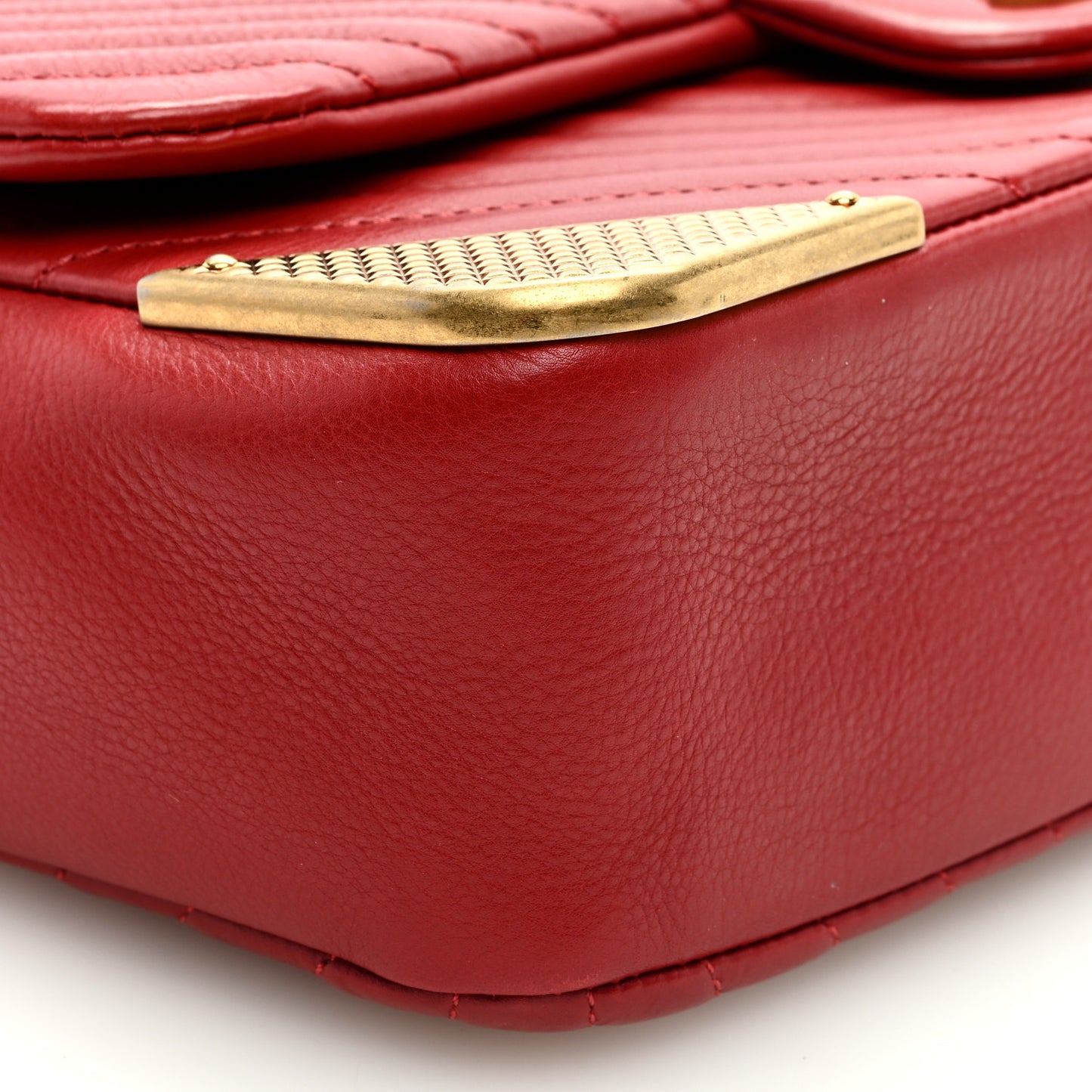 Calfskin Chevron Quilted Rock The Corner Flap Red