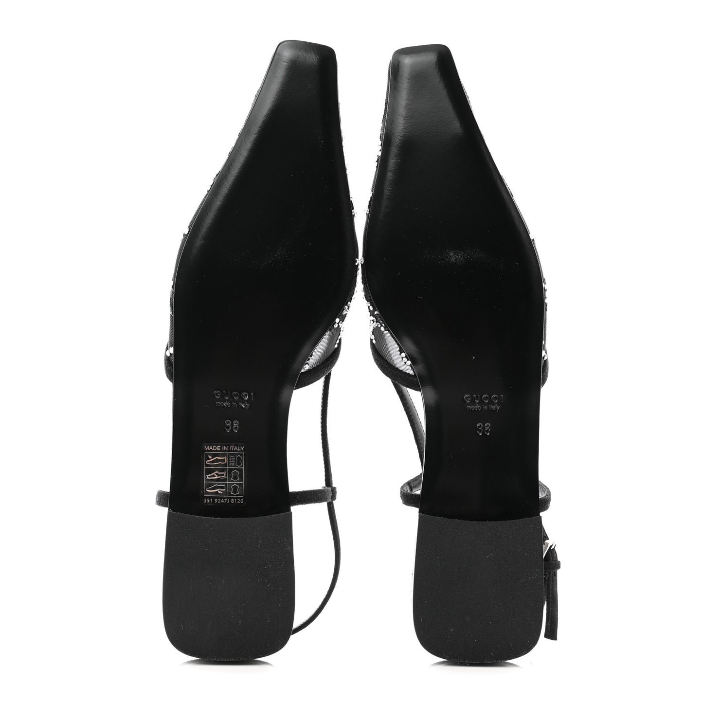 Tela Retino Kid Scamosciato Crystal GG Monogram Square G Slingback Flat 38 Black