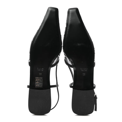 Gucci Tela Retino Kid Scamosciato Crystal GG Monogram Square G Slingback Flat 38 Black 5 of 8
