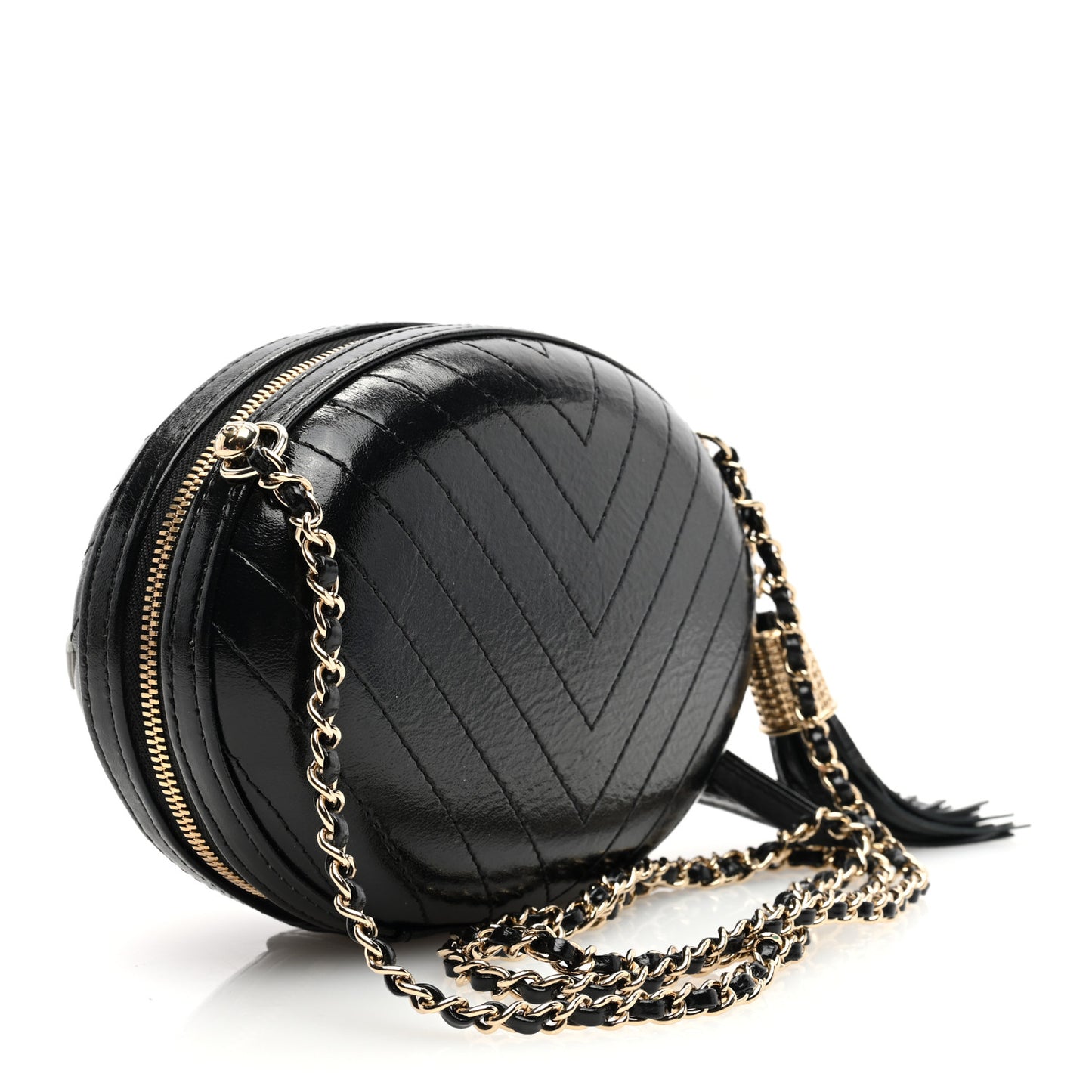 Lambskin Embroidered Chevron Quilted La Pausa Tassel Clutch Black