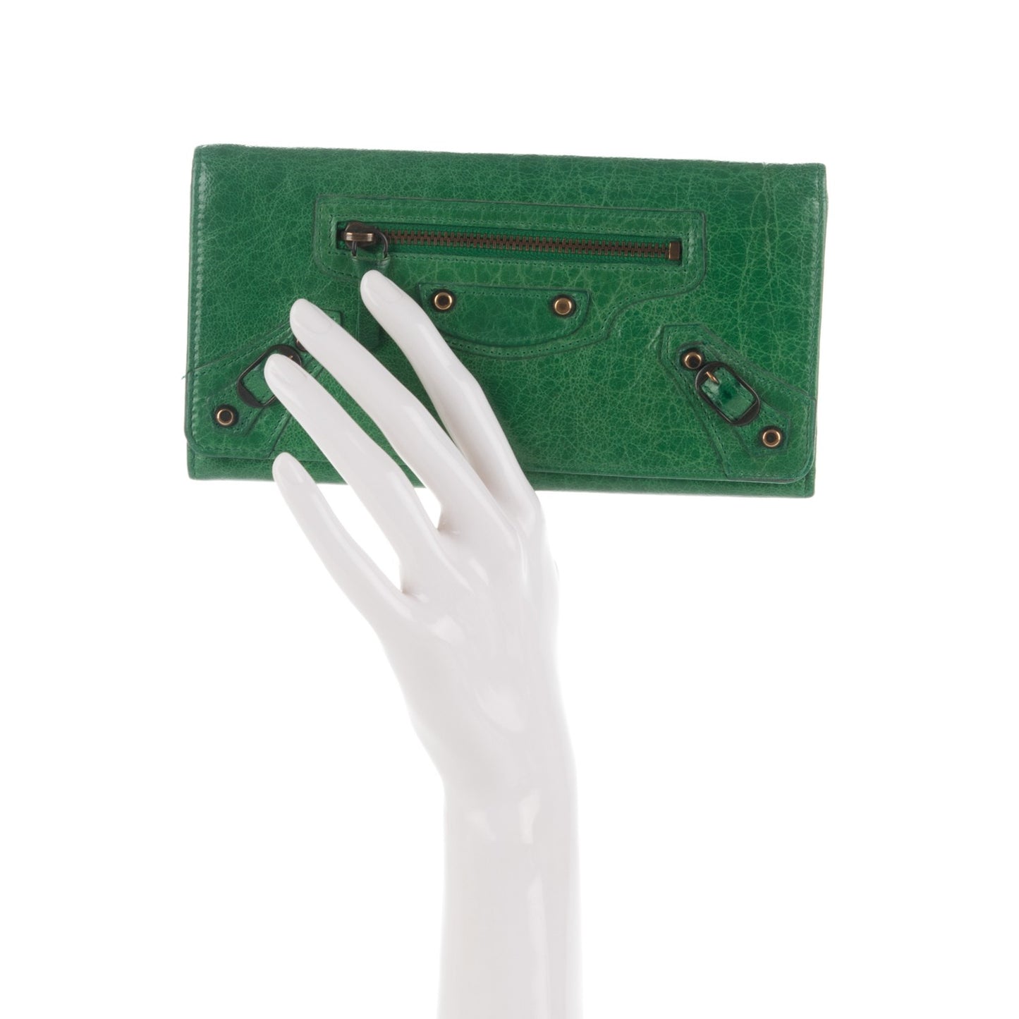 Agneau Classic Hardware Money Wallet Vert Poker