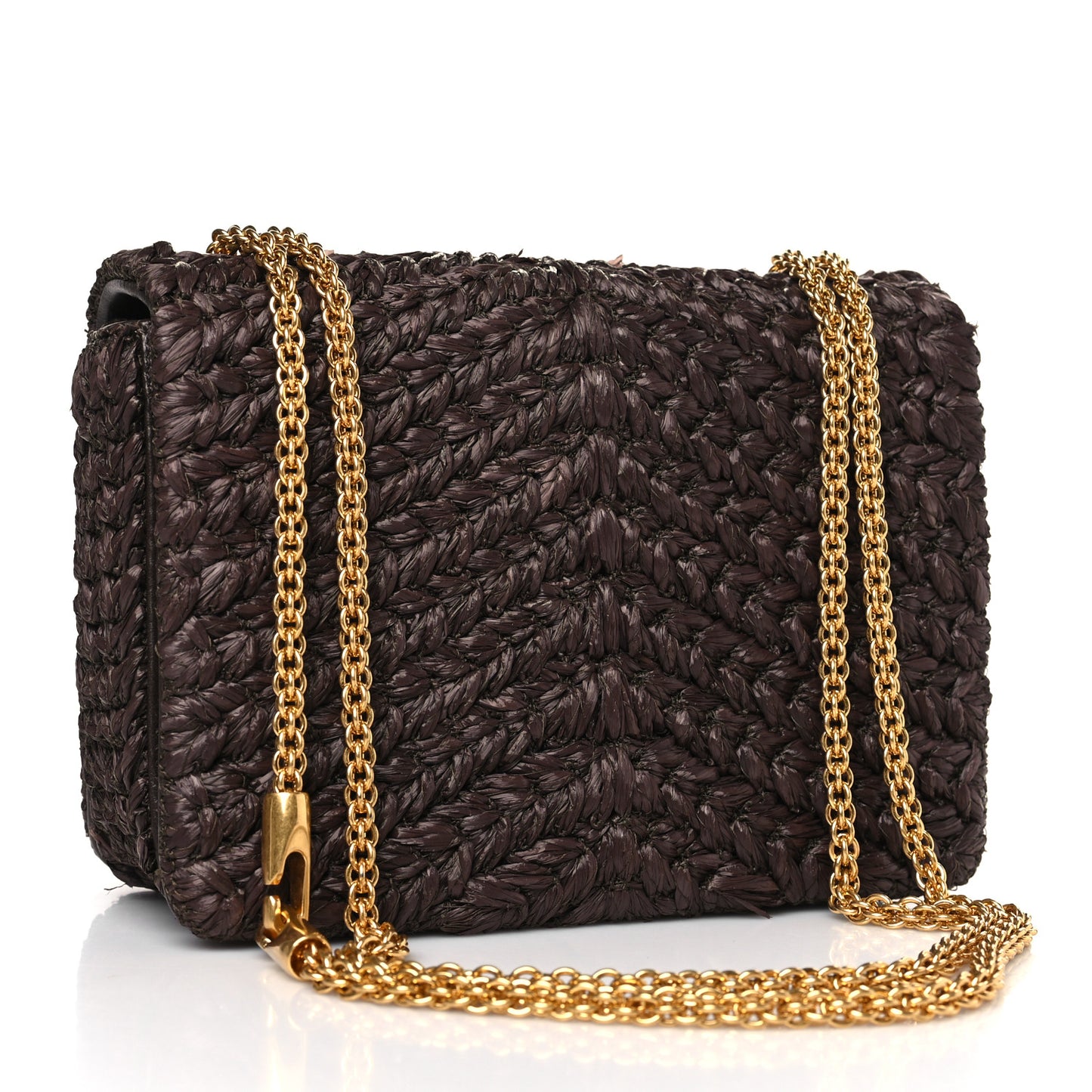 Raffia One Stud Chain Clutch Dark Brown