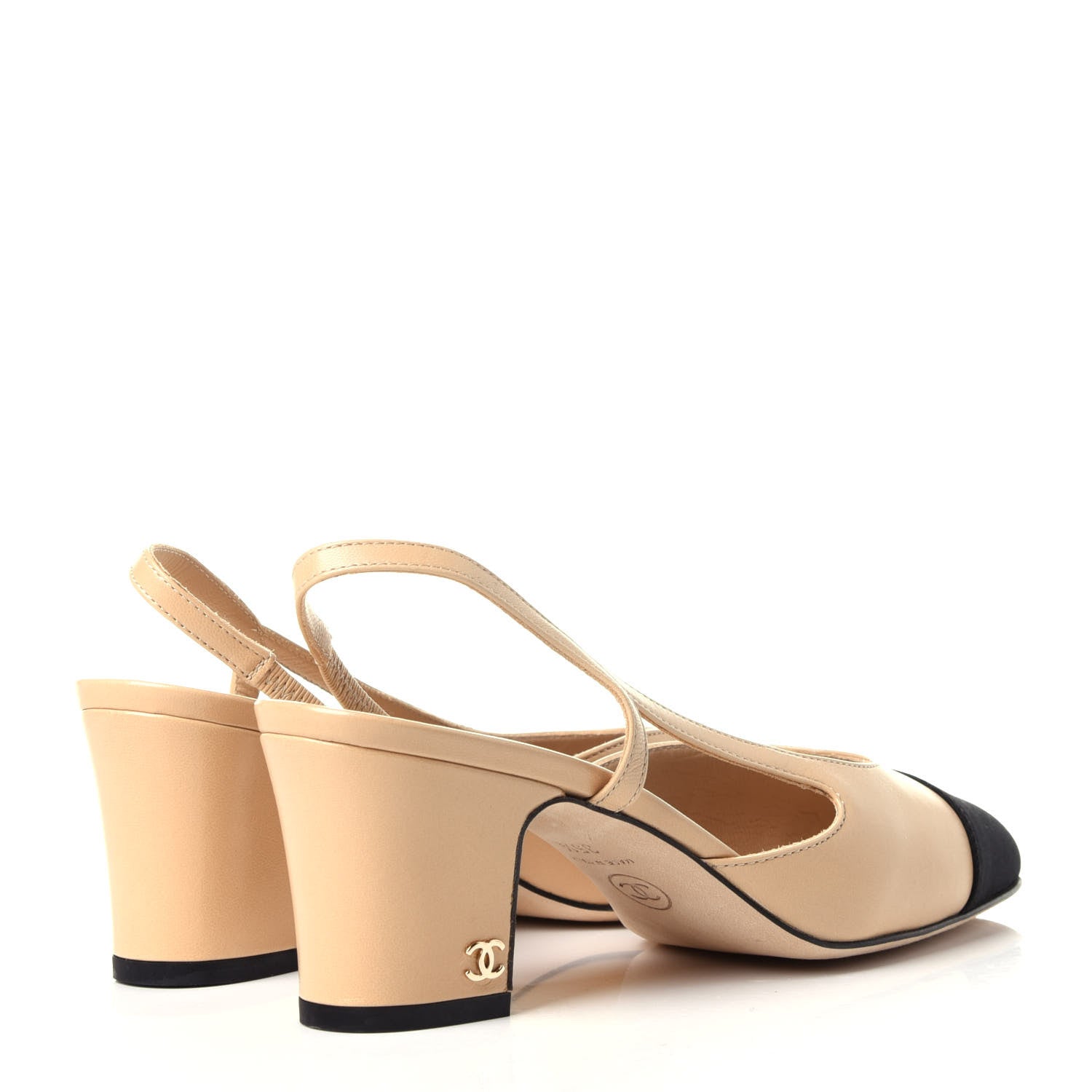 Chanel Goatskin Grosgrain Cap Toe CC Slingback Pumps 35.5 Beige Black 4 of 11