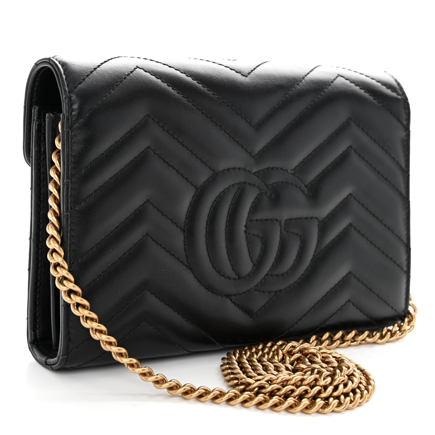 Gucci Calfskin Matelasse GG Marmont Chain Wallet Black 3 of 10