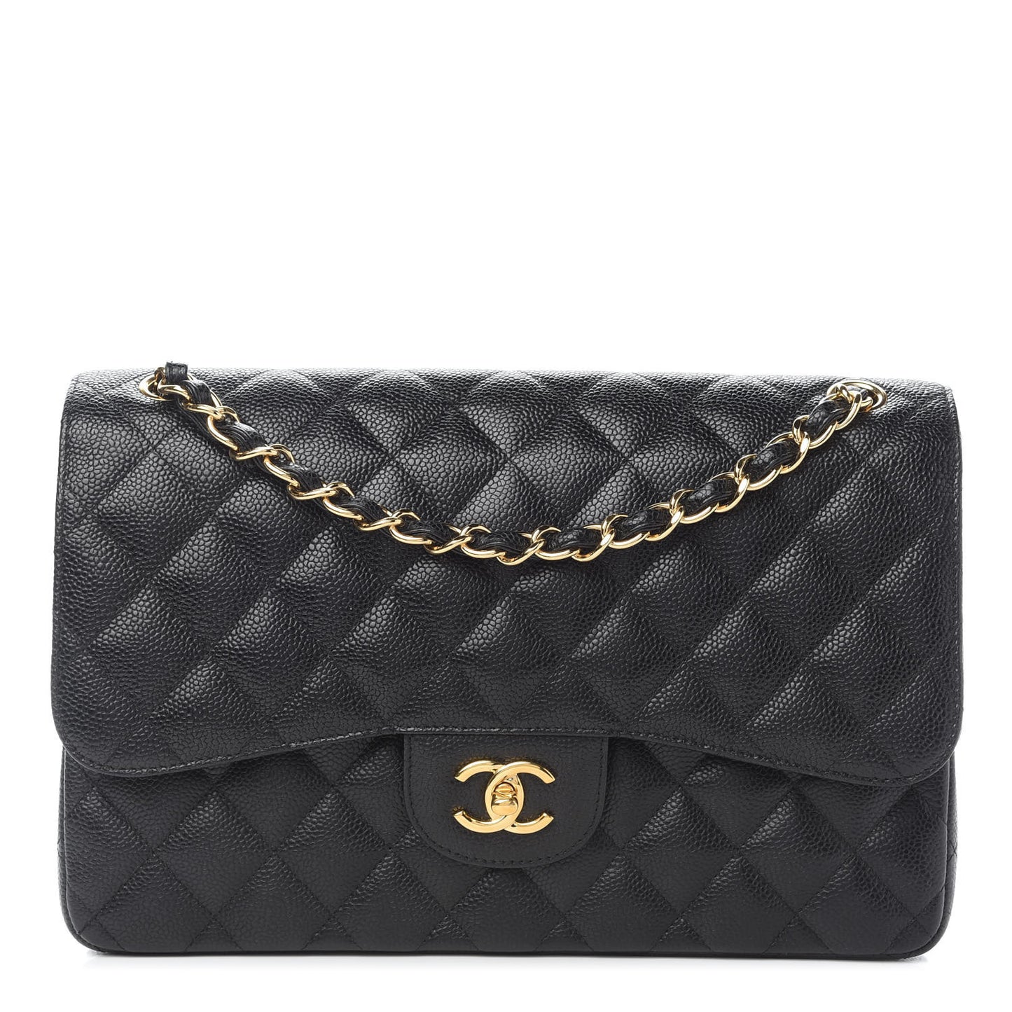 Caviar Quilted Jumbo Double Flap Black