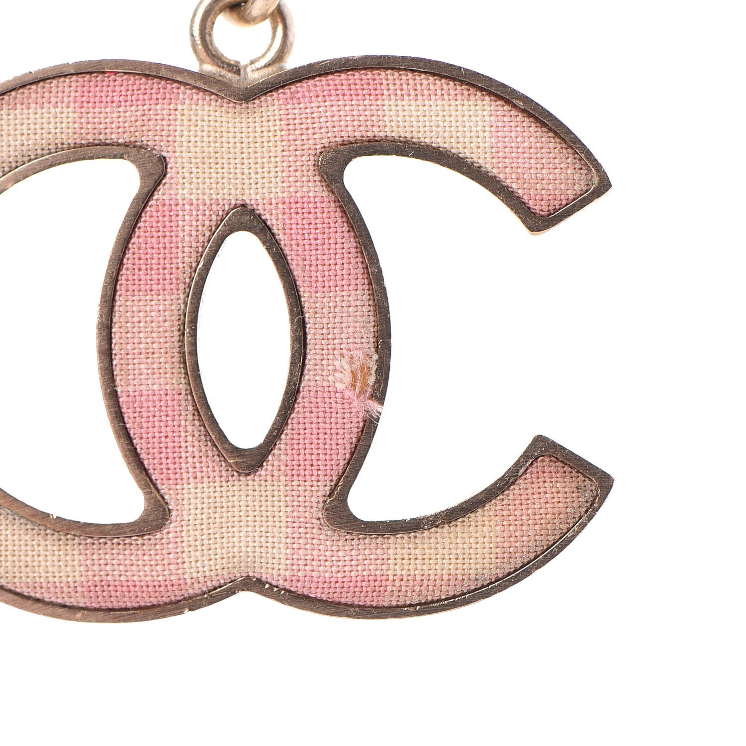 Chanel Fabric Plaid CC Necklace Pink 5 of 6