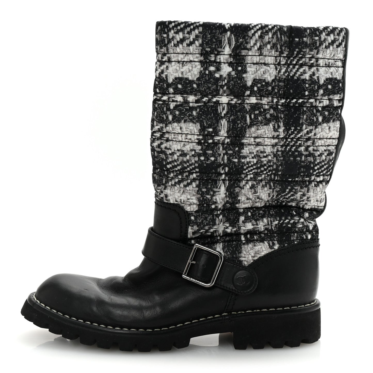 Calfskin Tweed Nylon Printed Boots 38 Black
