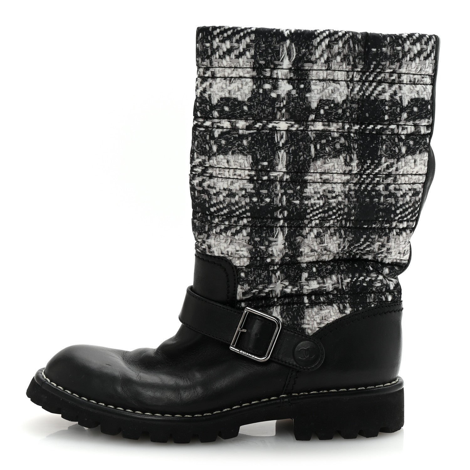 Chanel Calfskin Tweed Nylon Printed Boots 38 Black 1 of 8