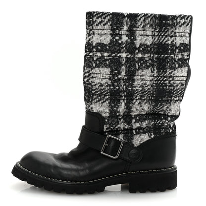 Chanel Calfskin Tweed Nylon Printed Boots 38 Black 1 of 8