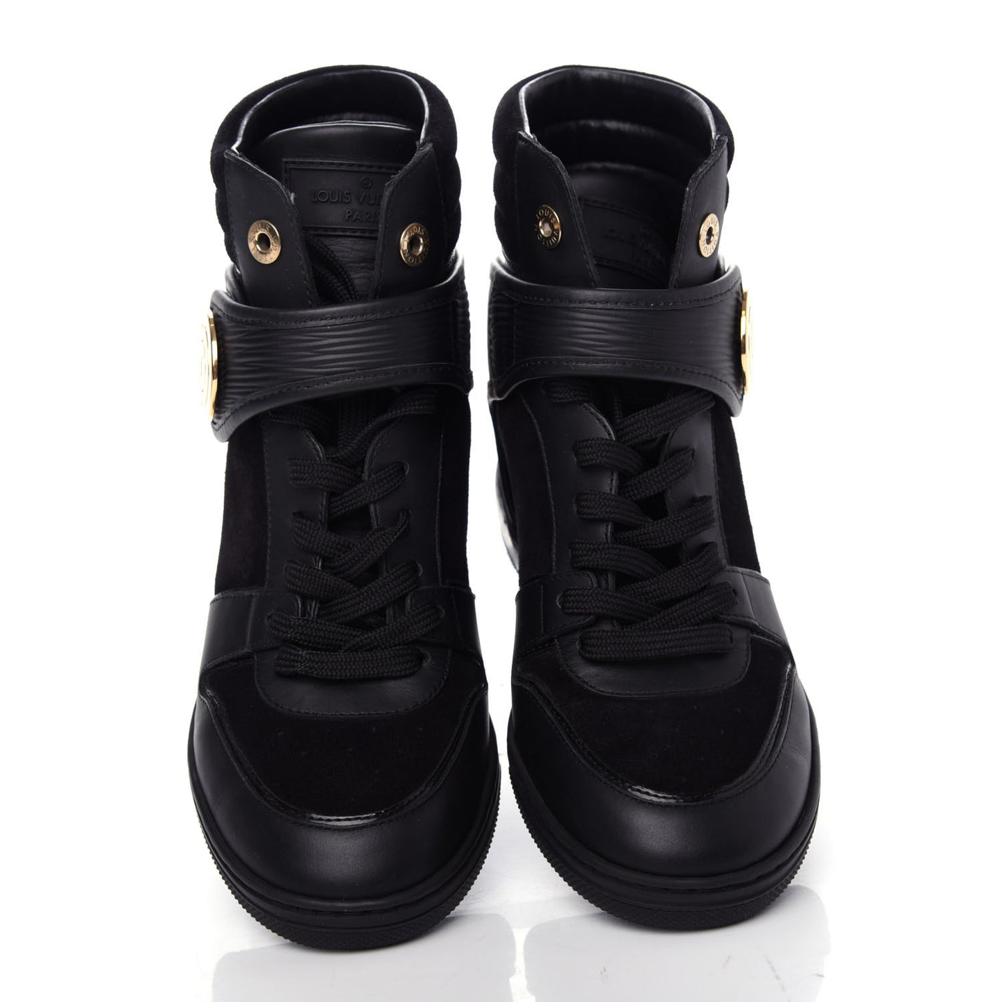 Epi Suede Postmark Wedge Sneakers 38 Black