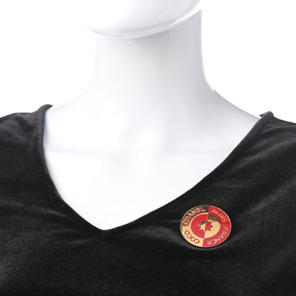 Chanel Enamel Coco Paris CC Pin Brooch Red Gold 2 of 4