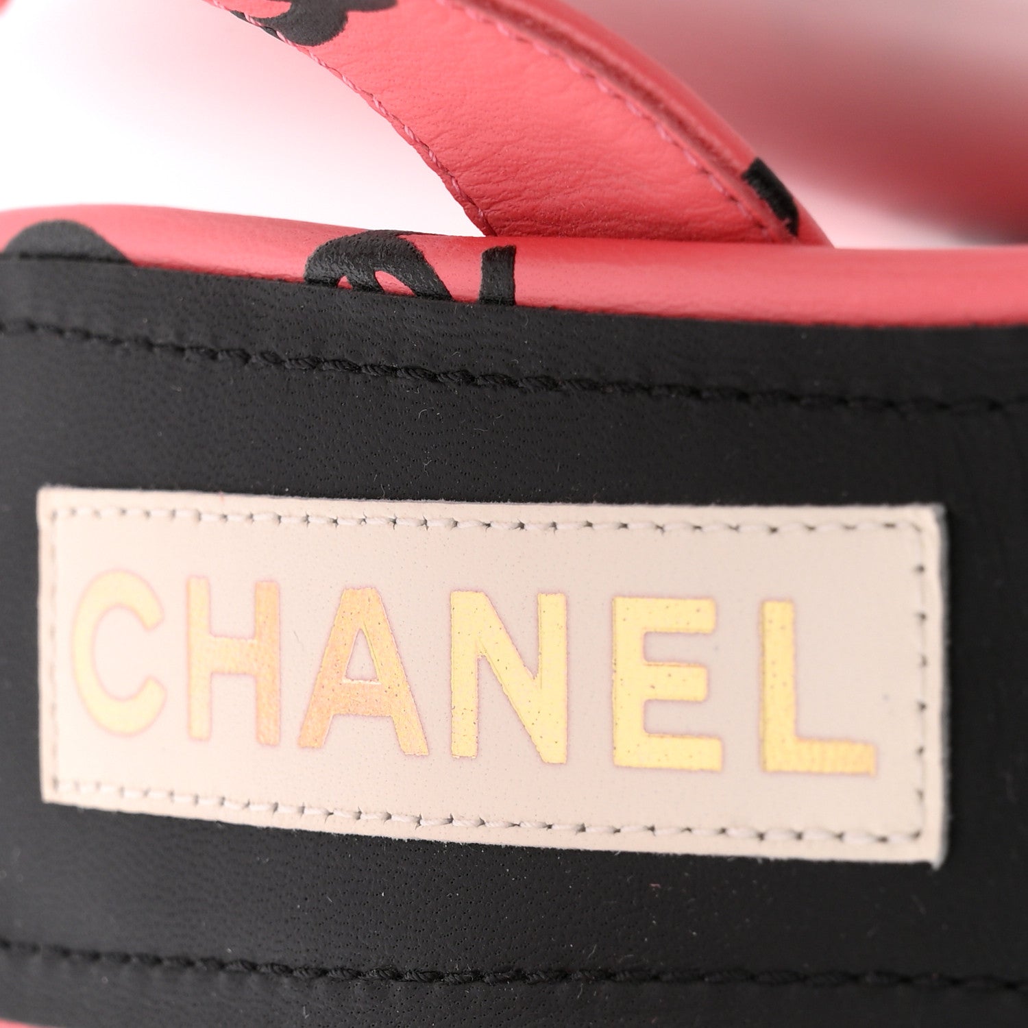 Chanel Printed Lambskin Coco Beach Sandals 37 Pink Black 1863641