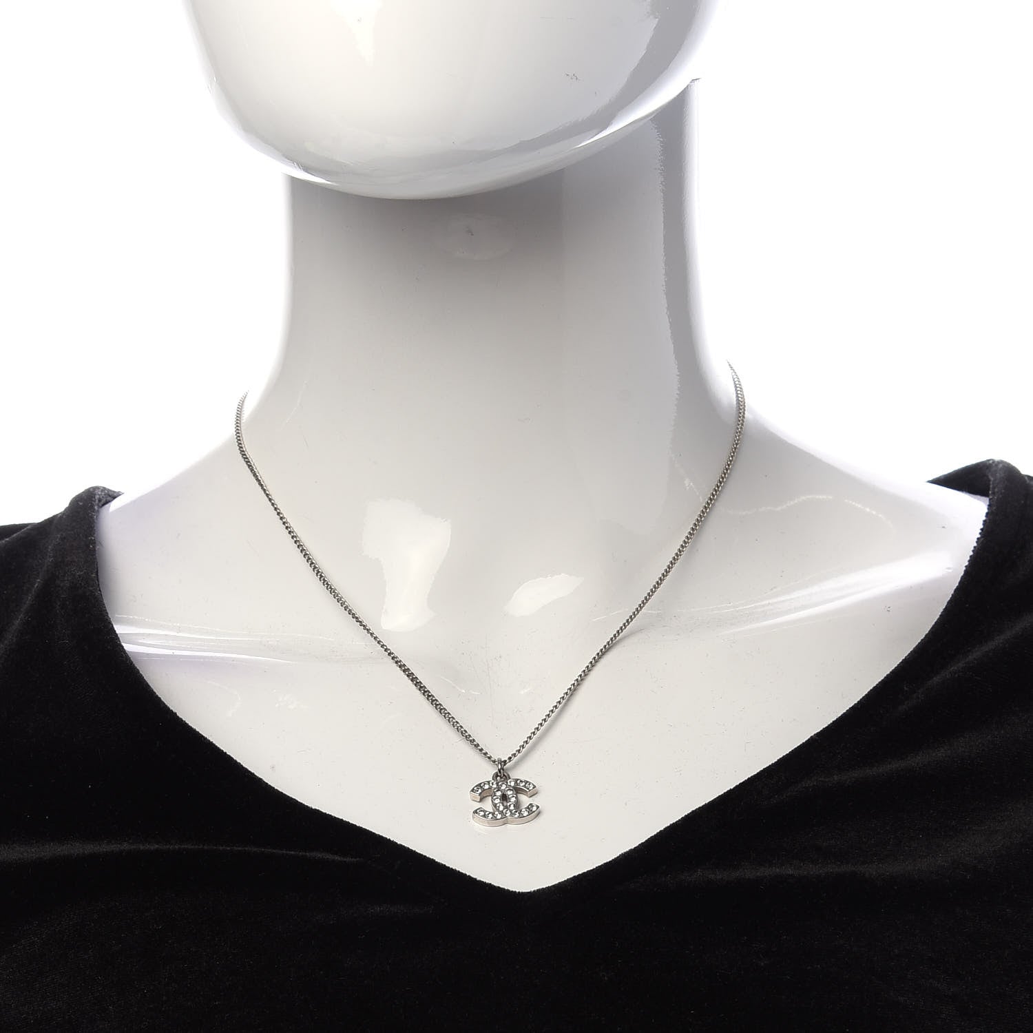 Chanel Crystal CC Necklace Silver 2 of 6