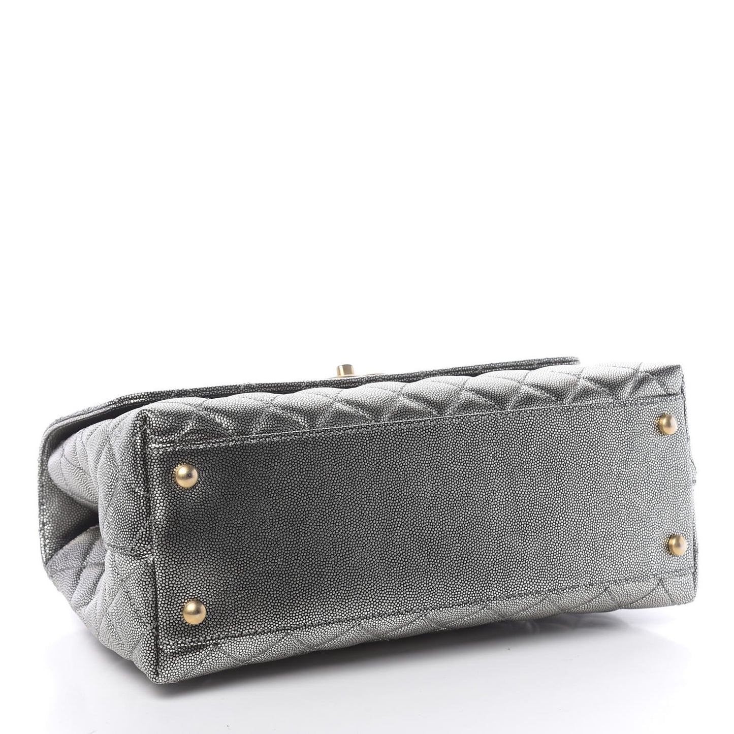 Metallic Caviar Quilted Small Coco Handle Flap Silver