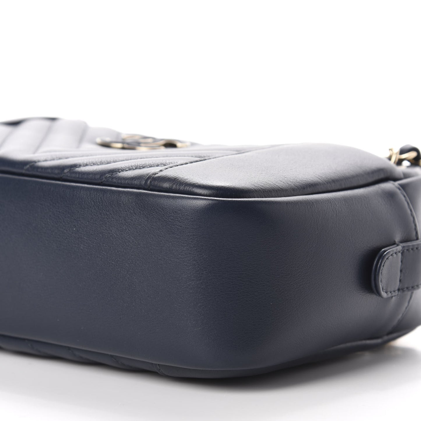 Calfskin Quilted Daily Chevron Camera Case Navy Blue