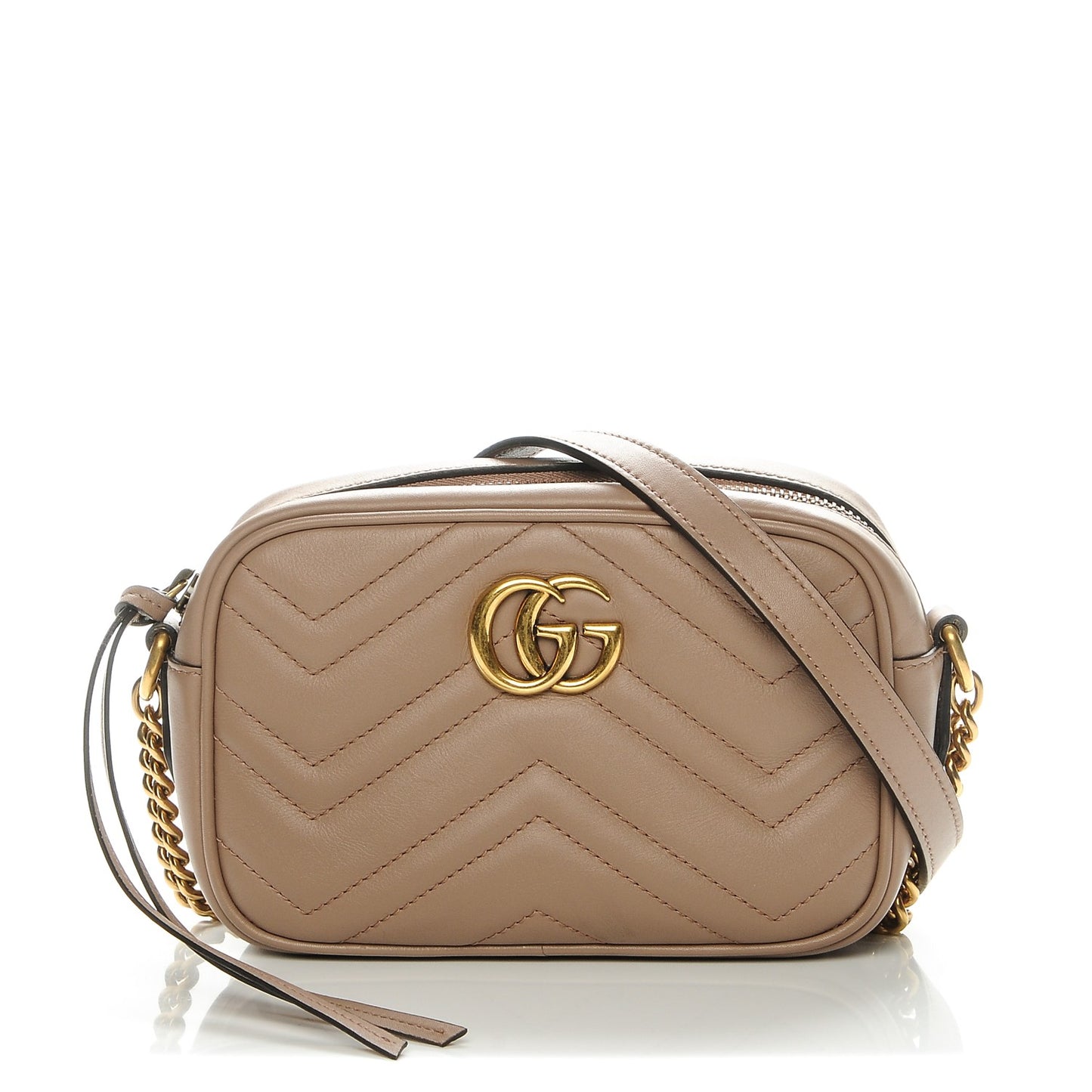 Calfskin Matelasse Mini GG Marmont Chain Shoulder Bag Nude