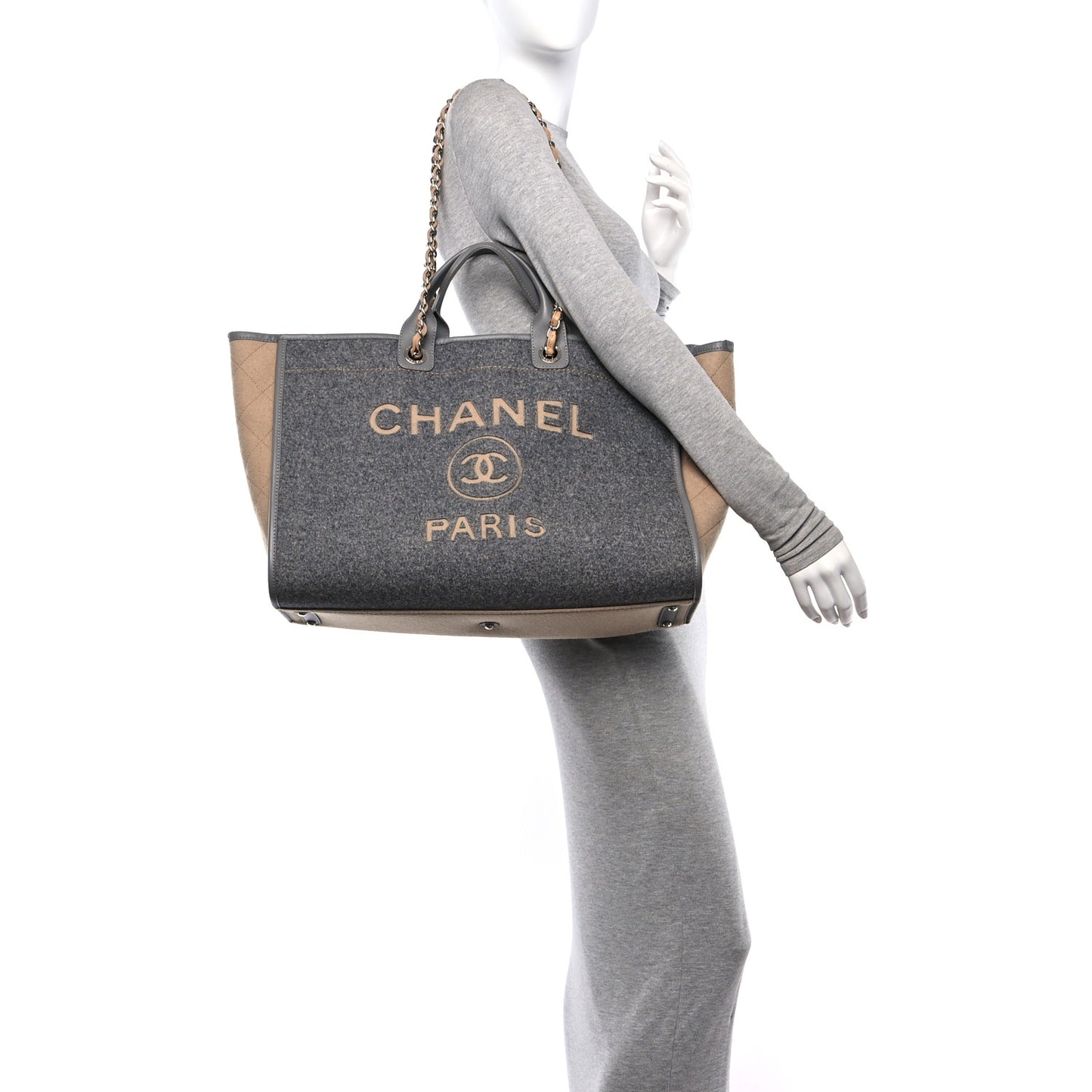 Wool Felt Large Deauville Tote Grey Beige