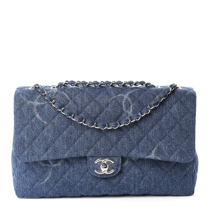 Chanel Denim Quilted CC Print Jumbo Single Flap Blue 1 of 11