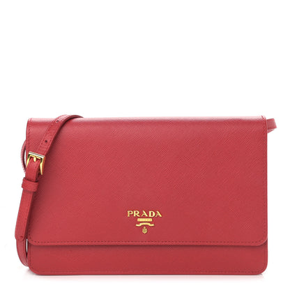 Prada Saffiano Metal Flap Wallet With Strap Fuoco 1 of 15