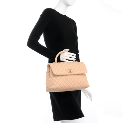 Chanel Caviar Quilted Medium Coco Handle Flap Light Beige 3 of 10