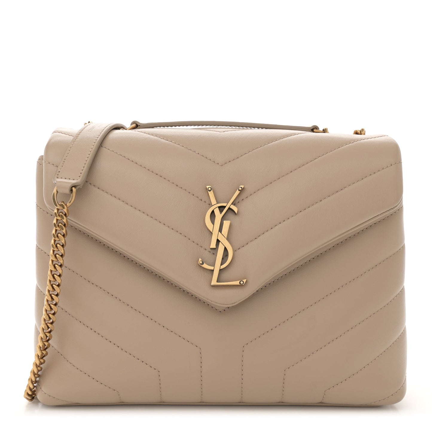 Calfskin Y Quilted Monogram Small Loulou Chain Satchel Dark Beige