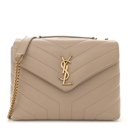 Saint Laurent Calfskin Y Quilted Monogram Small Loulou Chain Satchel Dark Beige 1 of 10
