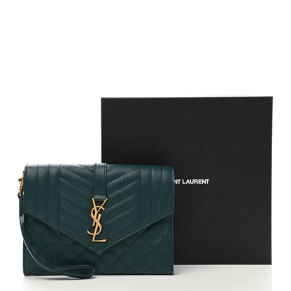 Saint Laurent Grain De Poudre Textured Mixed Matelasse Triquilt Monogram Clutch Sea Turquois 9 of 9