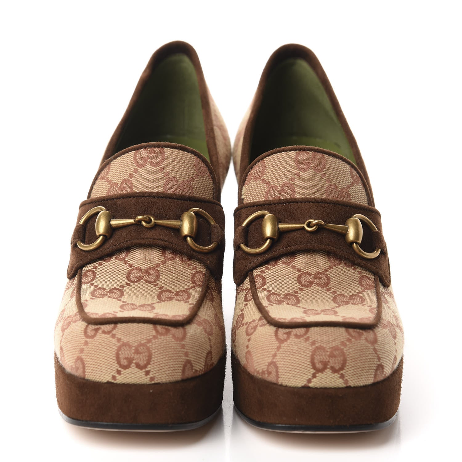 Gucci GG Monogram Suede Houdan Mid Heel Platform Loafers 37 Beige Ruggine Maroon 2 of 10