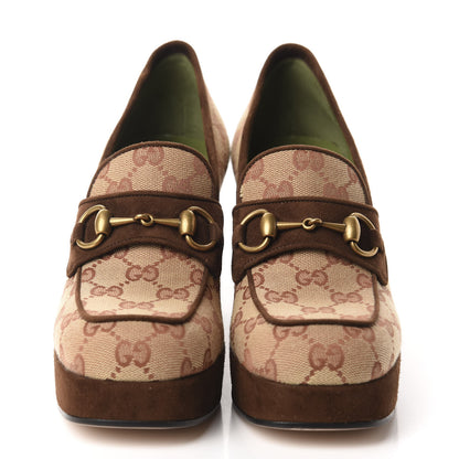 Gucci GG Monogram Suede Houdan Mid Heel Platform Loafers 37 Beige Ruggine Maroon 2 of 10