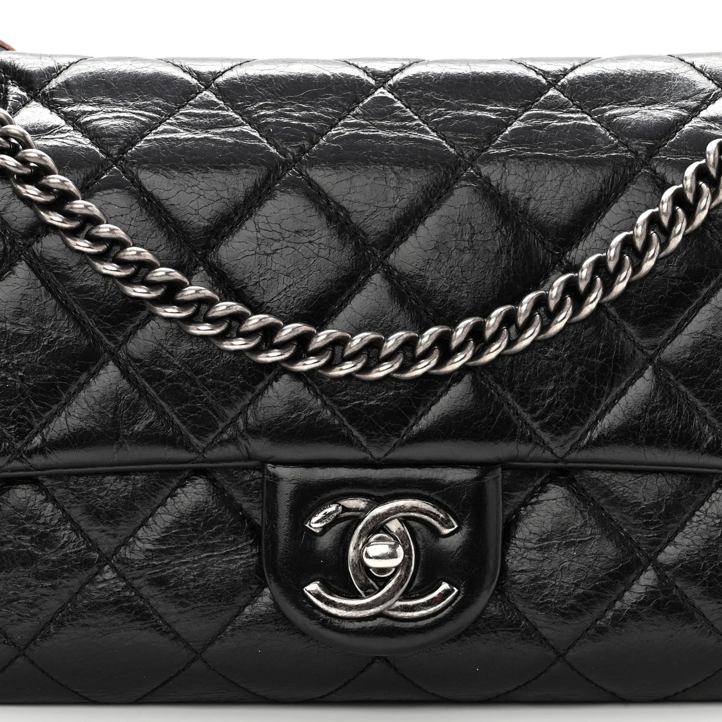 Glazed Calfskin Quilted Medium Duo Color Flap Black