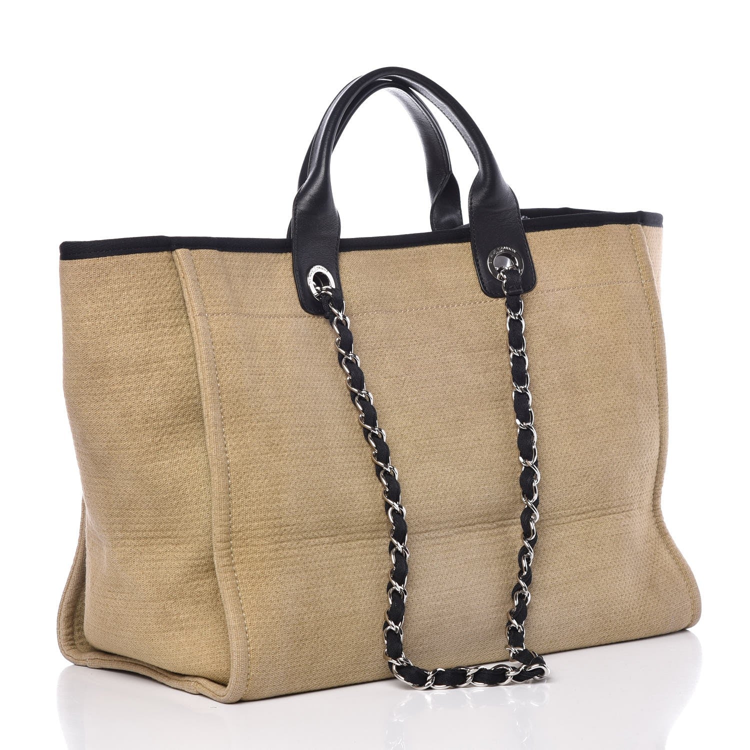 Chanel Canvas Large Deauville Tote Beige Black 4 of 11