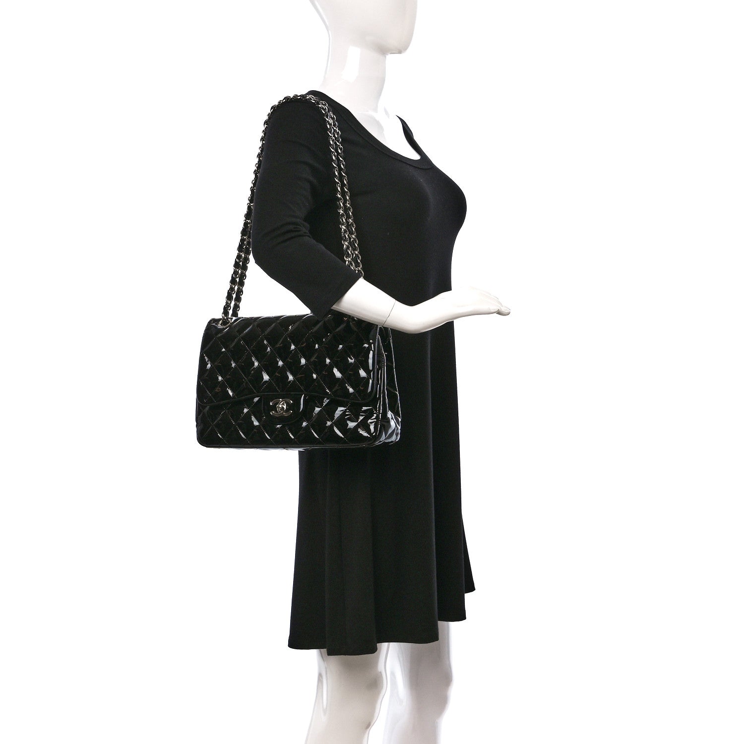 Chanel Patent Quilted Jumbo Double Flap Black 2 of 13