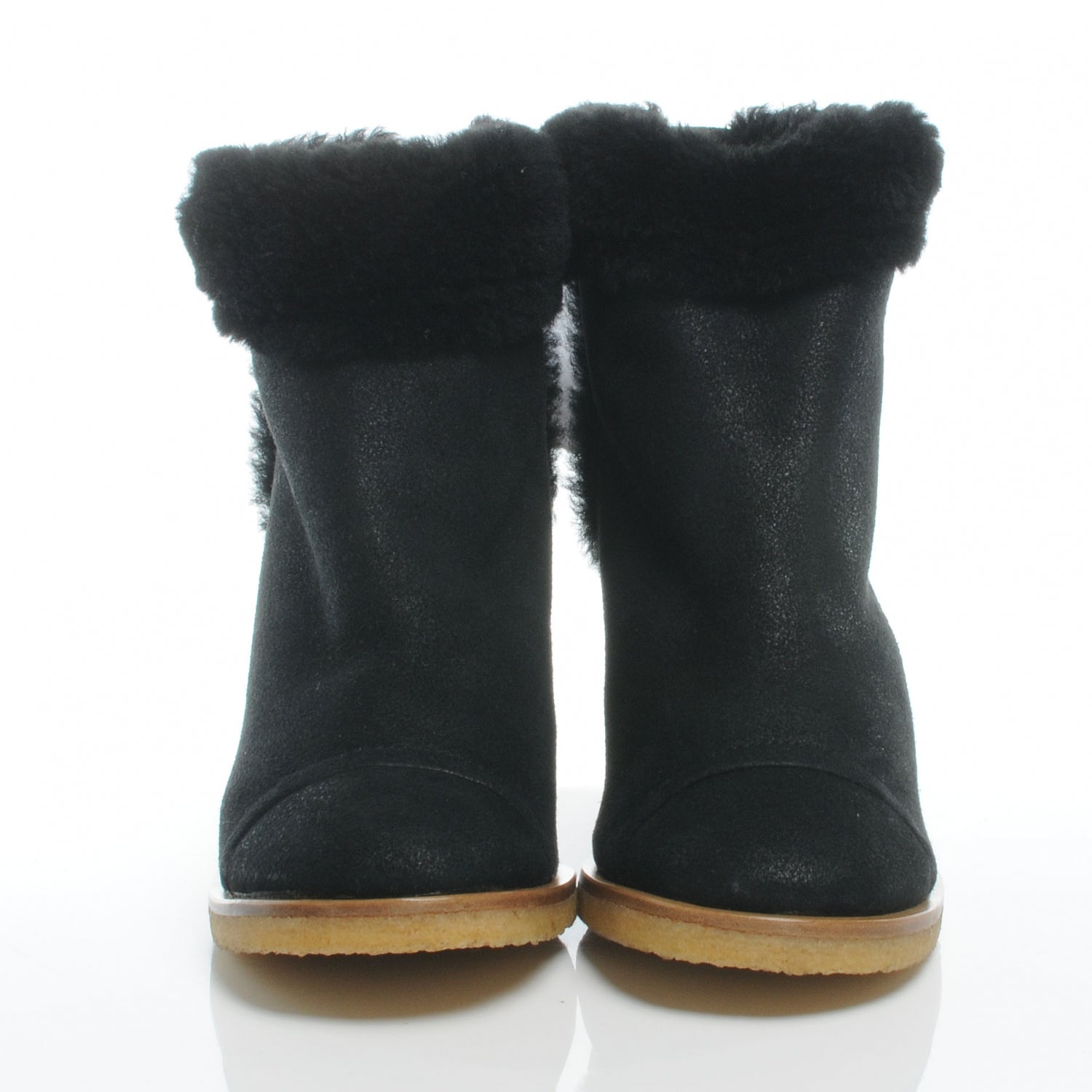 Chanel Suede Fleece Peau Lainee Wedge Booties 40 Black 2 of 6