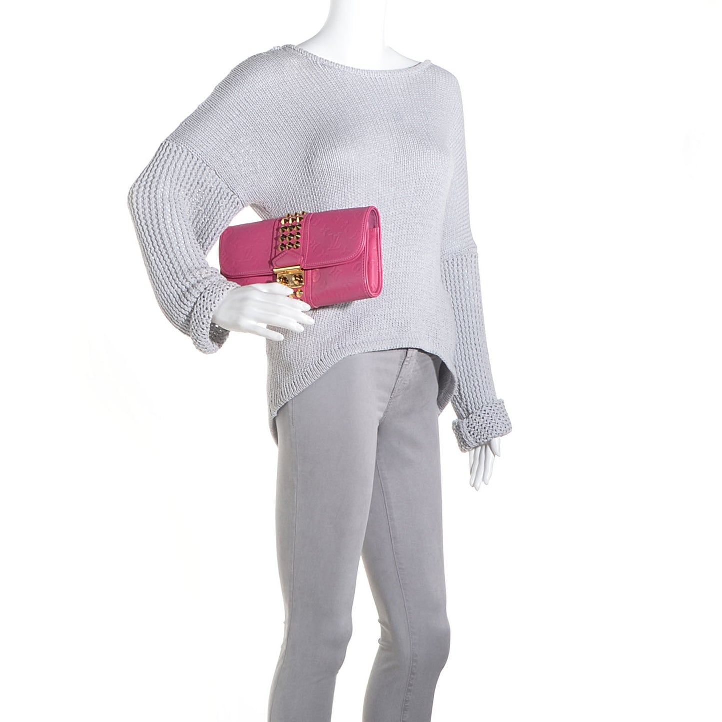 Calfskin Embossed Courtney Pochette Clutch Fuchsia