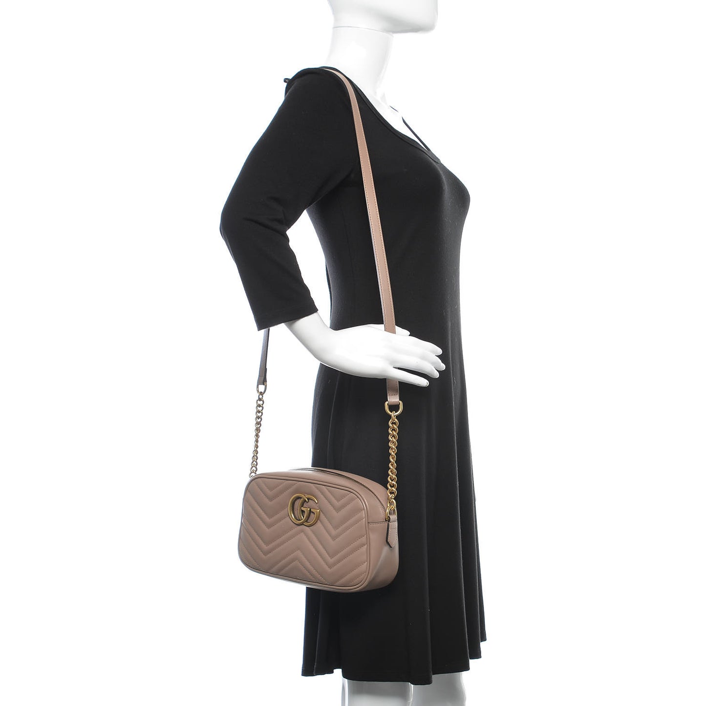 Calfskin Matelasse Small GG Marmont Chain Shoulder Bag Taupe