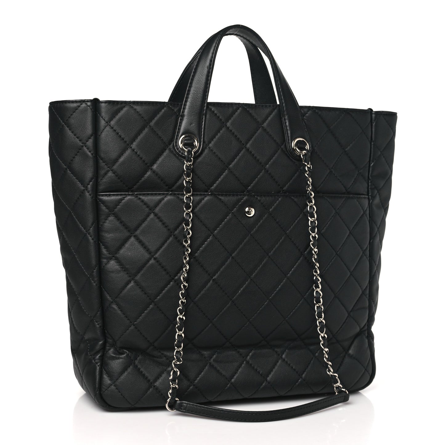 Calfskin Quilted Ultra Pocket Shopping Tote Black