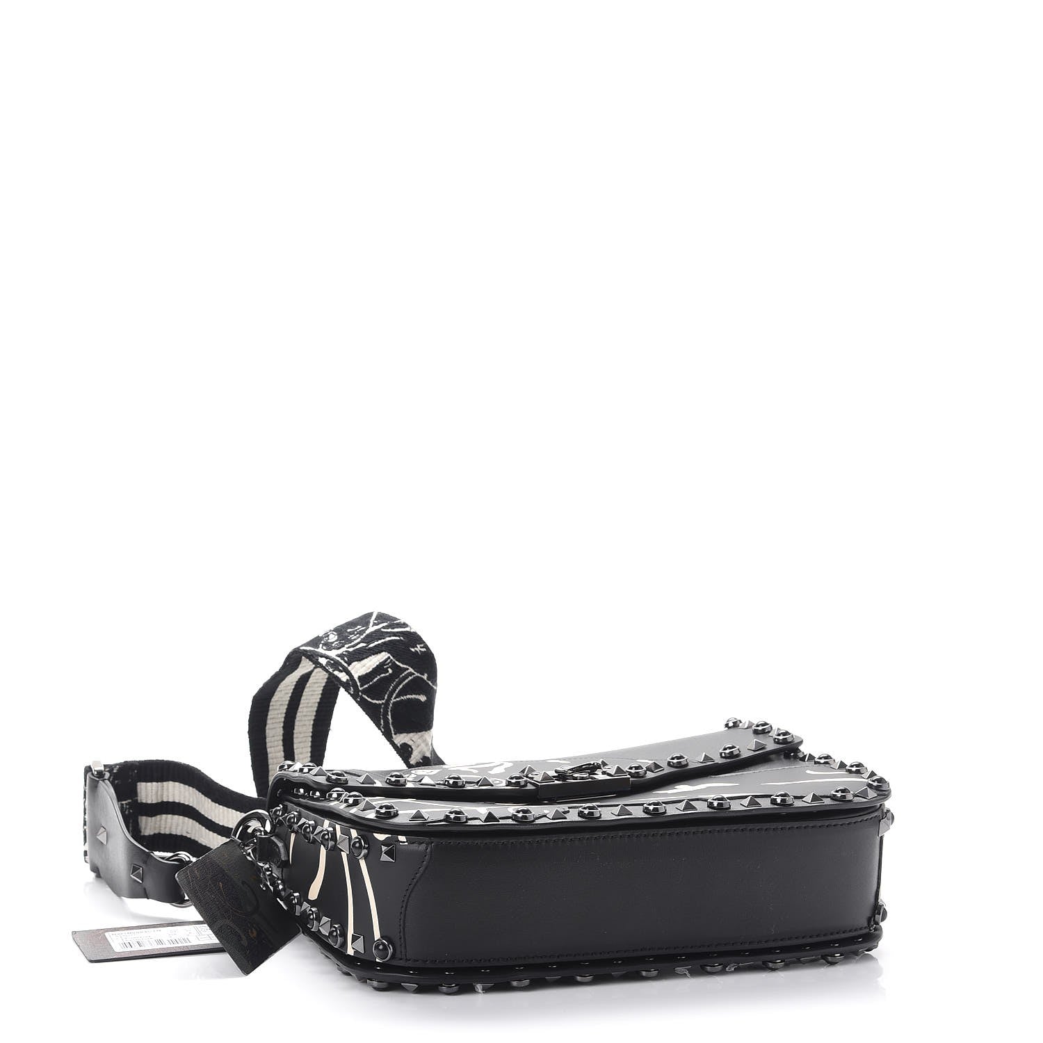 Valentino Garavani Calfskin Panther Medium Guitar Strap Rockstud Rolling Flap Saddle Bag Black 4 of 8