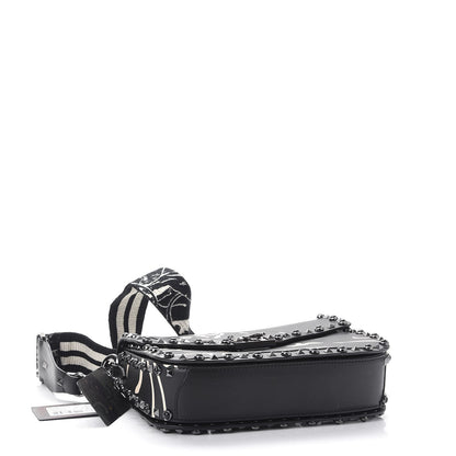 Valentino Garavani Calfskin Panther Medium Guitar Strap Rockstud Rolling Flap Saddle Bag Black 4 of 8