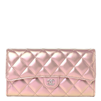 Chanel Iridescent Calfskin Quilted Large Gusset Flap Wallet Pink 1 of 10