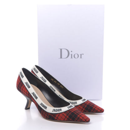 Christian Dior Canvas Ribbon Tartan Print Embroidered J'Adior 60mm Pumps 35.5 Black Red 9 of 9