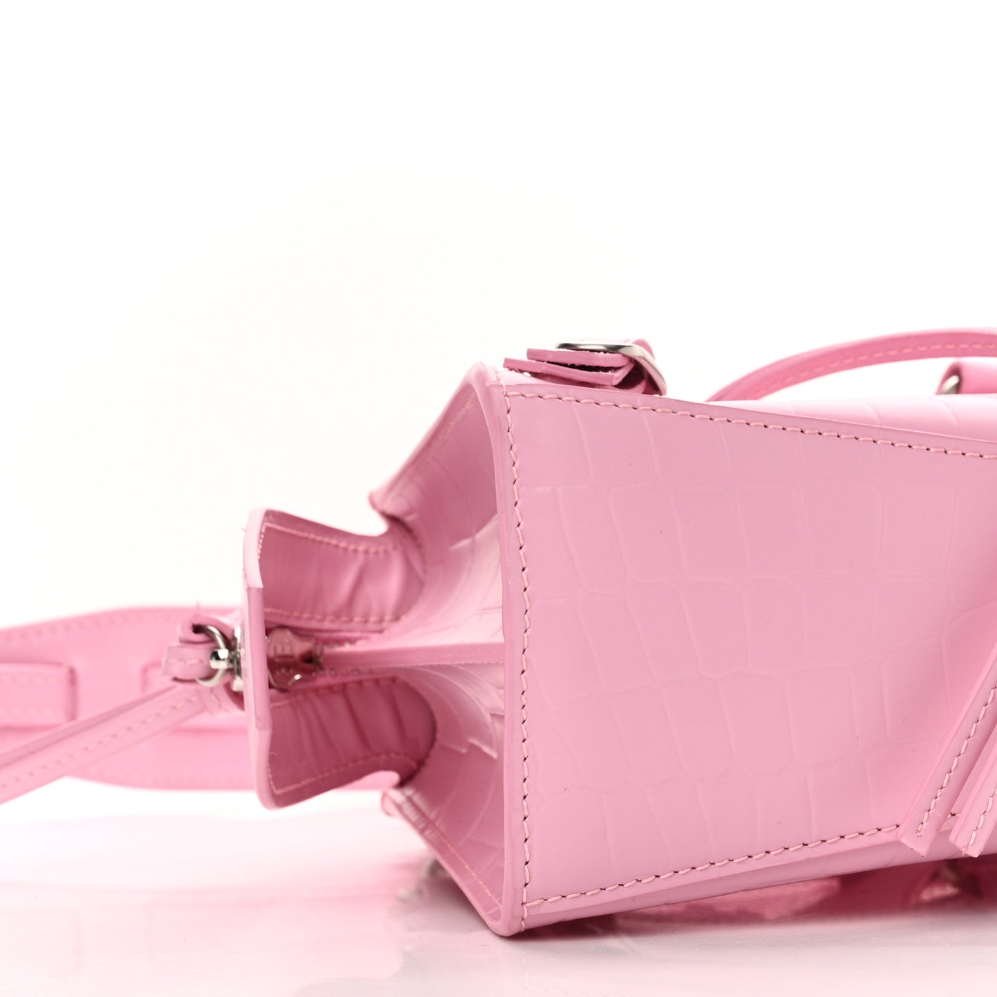 Semi Shiny Calfskin Crocodile Embossed Neo Classic Silver Hardware Mini City Pink