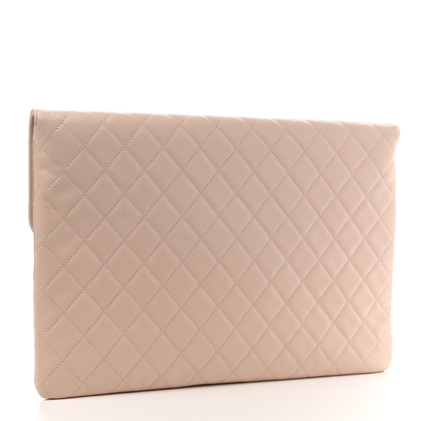 Caviar Quilted Large Golden Class Pouch Beige