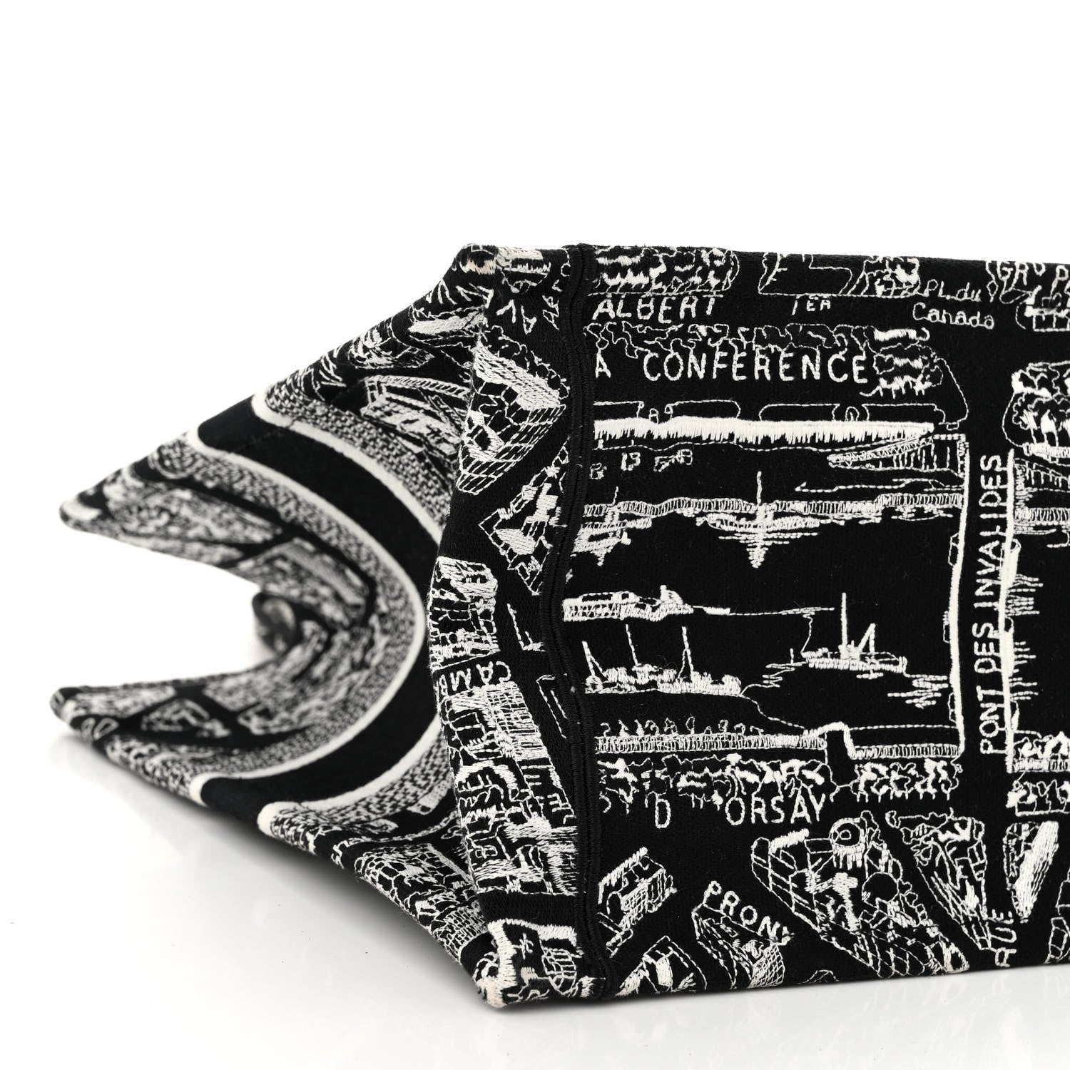 Christian Dior Canvas Embroidered Medium Plan De Paris Book Tote Black White 8 of 10