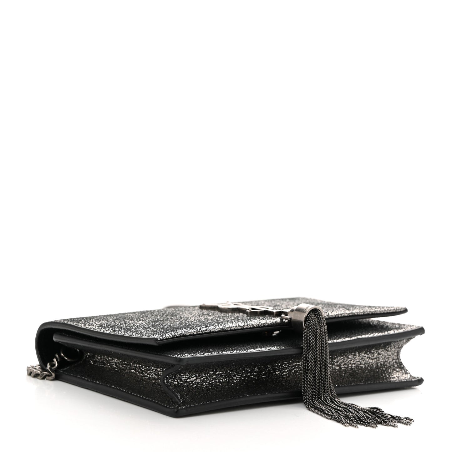 Metallic Calfskin Classic Monogram Kate Tassel Chain Wallet Gun Metal